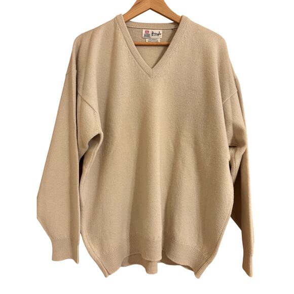 Pringle of Scotland Lambswool XL Men’s V Neck Pullover Sweater Beige EUC - Picture 1 of 8